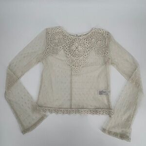 Xhilaration Sheer Cream Open Crochet Knit Mesh Top XS Angelcore Balletcore Boho